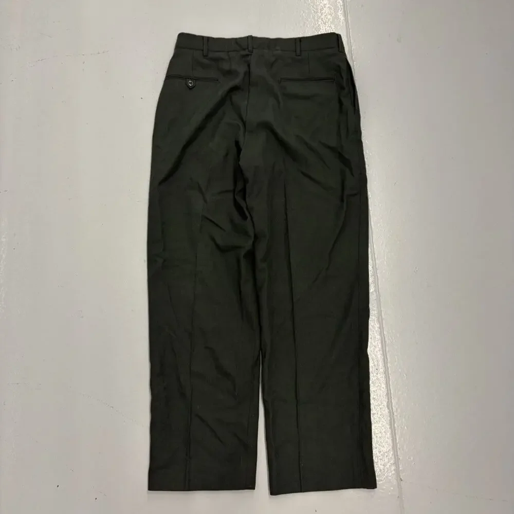 Vintage 60s Serge Army Green Wool Trousers 32x29